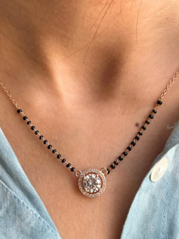 Seora Mangalsutra with American Diamond and Black Beads Pendant Necklace for Women Alloy Mangalsutra 64% 399