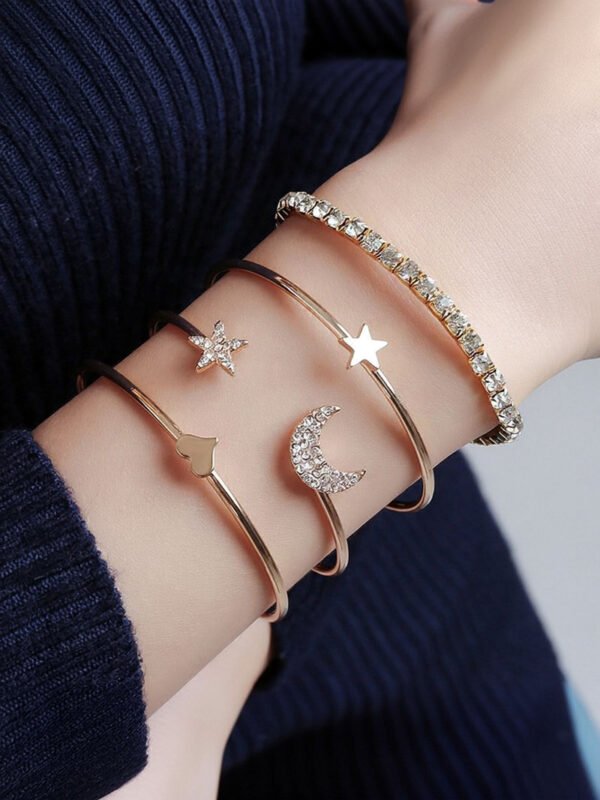Vembley Alloy Rhinestone Gold-plated Bracelet Set (Pack of 4)