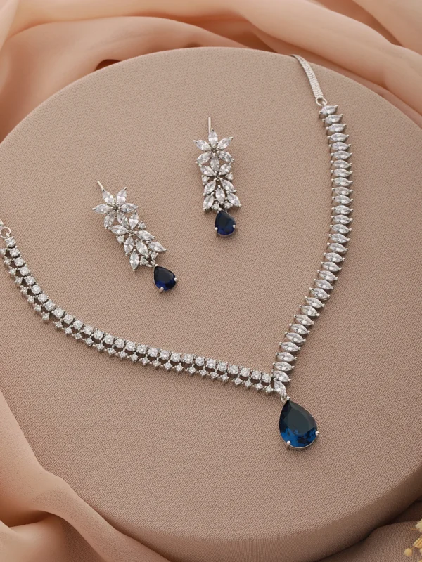 SARAF RS JEWELLERY Brass Rhodium Blue Jewel Set (Pack of 3)